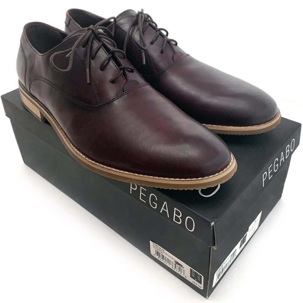 PEGABO Men’s Leather Oxford Dress Shoes in Bordeaux - NEW